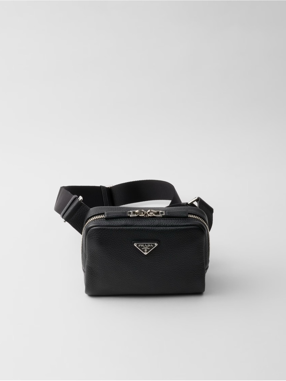 Prada Black Pebbled Leather Belt Bag with Silver Logo - Picture 6 of 8